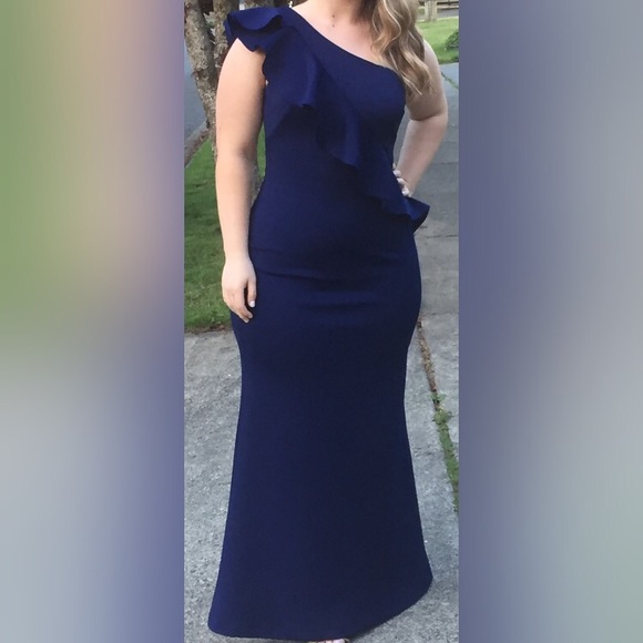 Jessica Howard Navy One Shoulder Gown - Picture 5 of 6